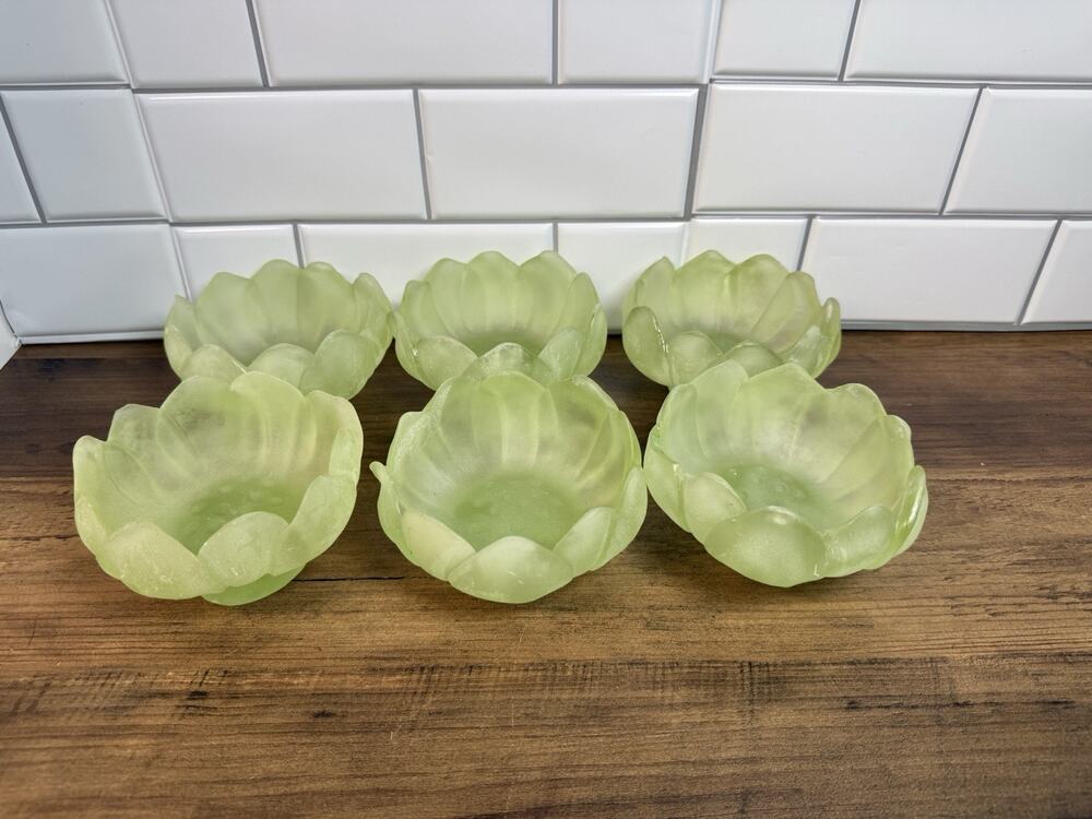 Vintage MCM Green Lucite Acrylic Flower Bowls Set of 6 Floral Serving Dishes